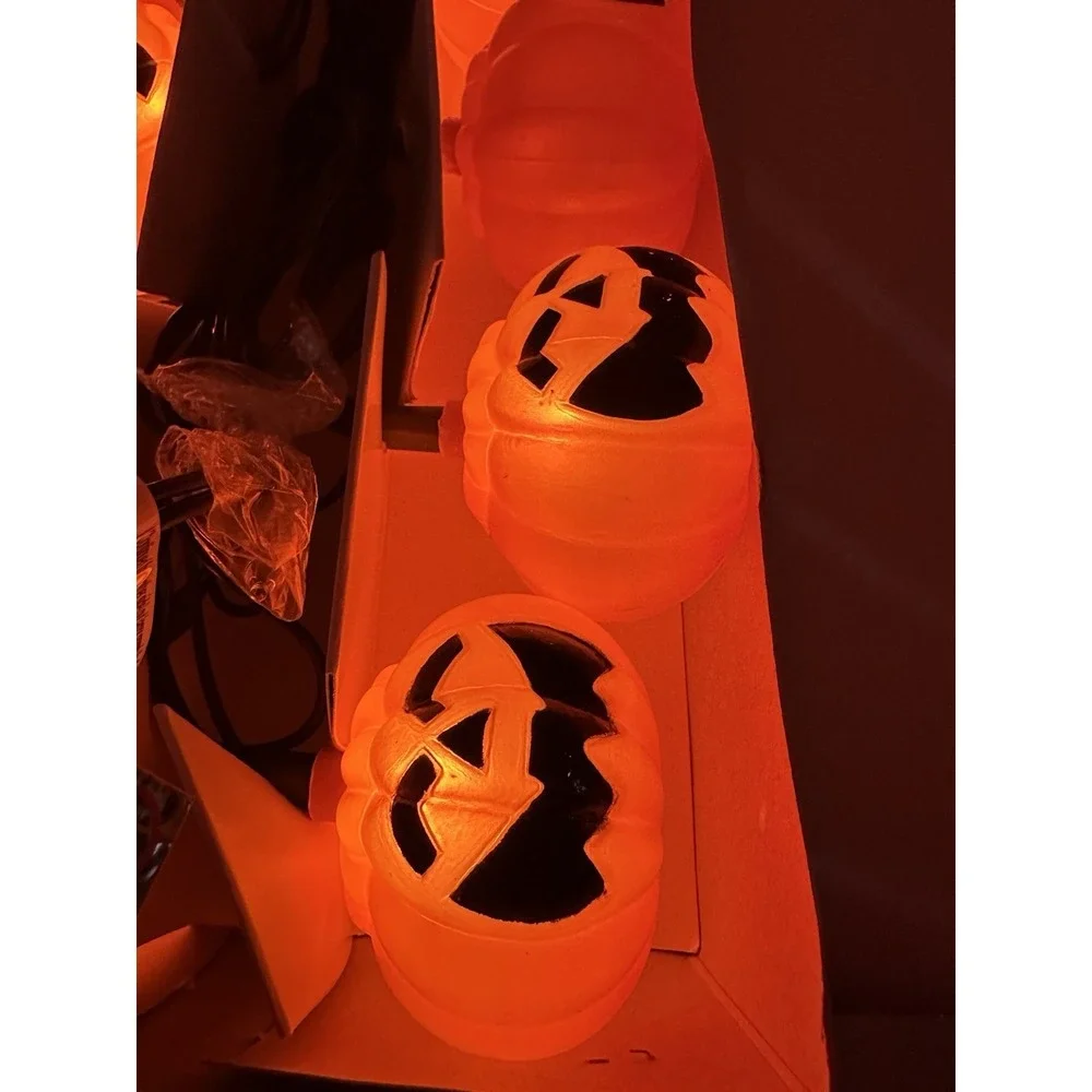 Vtg Halloween String Lights Set of 10 Jack O‎ Lantern Pumpkin Blow Mold WORKING
